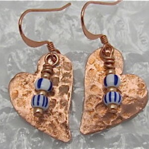 Copper beaded Small Hearts Earrings. Itsy Bitsy small heart earrings.Mothers Day Gift. Made in USA. Artisan Crafted: Jayne Bruck-Fryer. xoxo image 2