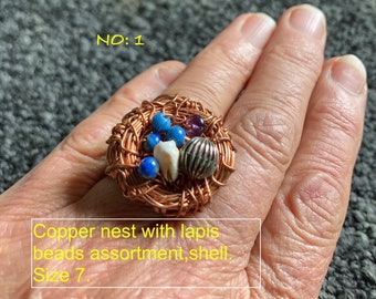 Birdsnesting Rings, One of kind Birds Nest Ring. Made by the artist Jayne Bruck-Fryer. USA. ©ruddlecottage. ONSALE.