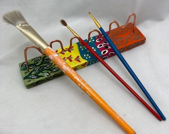 Hand-Painted Brush Rest: Copper Wire Bench, Watercolor Brush Holder