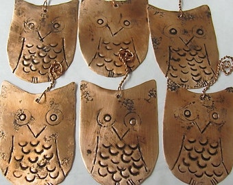 Owl Christmas Tree Ornament, Cute Owls, Bird Ornaments. Artisan Made Copper Owls. Single Owl.CHRISTMAS Tree Ornaments.©ruddlecottage  USA.