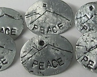 Peace Pin. Silver TIN Pin. Mountain Peace Pin - Oval Stamped Brooch. Recycle Metal Pin. Made by the artist: Jayne Bruck-Fryer. USA MADE.