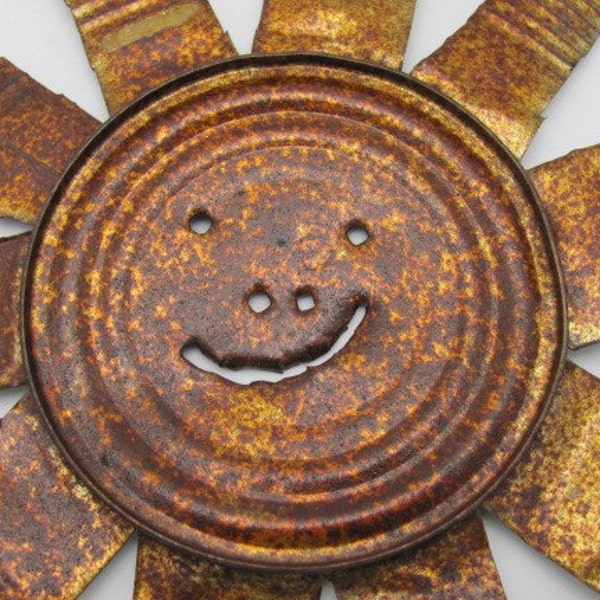 Tin Can Smiley Sun Face Sculpture - Recycled tin can.