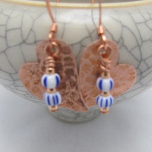 Copper beaded Small Hearts Earrings. Itsy Bitsy small heart earrings.Mothers Day Gift. Made in USA. Artisan Crafted: Jayne Bruck-Fryer. xoxo image 4