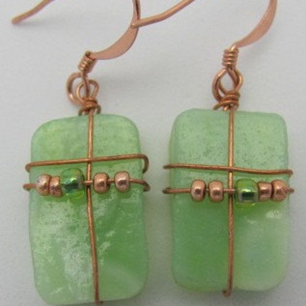 Glass Earrings - Light green fusible glass. 1/2 off ONSALE.