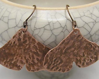 Copper Leaf Earrings. Ginko Leaf Earrings. Leaf Earrings. Made by the Artist: Jayne Bruck-Fryer. USA made.