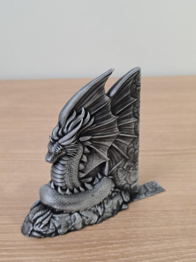 Serre-livres Dragon Majestueux – Décoration intérieure fantastique, cadeaux uniques pour les amoureux des livres Black/Painted Silver