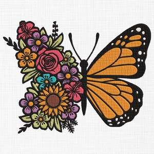 Monarch Floral Butterfly Embroidery Design Butterfly with Flowers Embroidery Design Animals Embroidery Design Machine Embroidery 4 Sizes