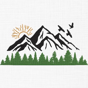 Mountains Embroidery Design Sunset Scene Embroidery Design Mountain Embroidery Design Machine Embroidery 5 Sizes Digital Download