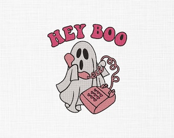 Hey Boo Embroidery Design Ghost with Phone Embroidery Design Ghost Embroidery Design Halloween Machine Embroidery 5 Sizes Digital Download