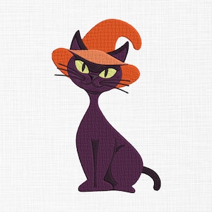 Halloween cat embroidery design Cat with hat embroidery design Halloween Embroidery design Machine Embroidery 5 Sizes Digital Download