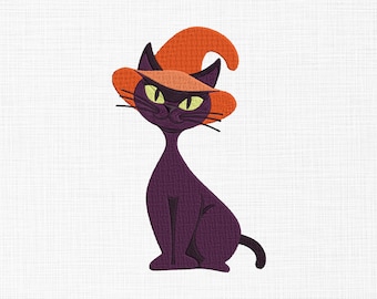 Halloween cat embroidery design Cat with hat embroidery design Halloween Embroidery design Machine Embroidery 5 Sizes Digital Download