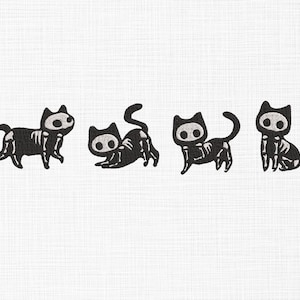 Cat Skeleton Embroidery Design Skeleton Cat Bundle Embroidery Design Halloween Embroidery Design Machine Embroidery 5 Sizes Digital Download