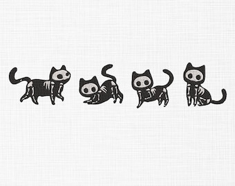 Cat Skeleton Embroidery Design Skeleton Cat Bundle Embroidery Design Halloween Embroidery Design Machine Embroidery 5 Sizes Digital Download