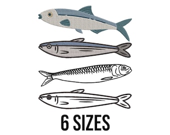 Motif de broderie sardines - jolis sardines poisson - motif de broderie été - fichiers de motif de broderie Machine poisson -6 tailles