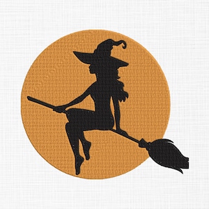 Witch Embroidery Design Flying Witch Embroidery Witch on Broomstick Embroidery Design Halloween Machine Embroidery 5 Sizes Digital Download
