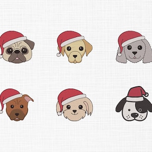 Cute Christmas Dogs Embroidery Design Cute Dog Face bundle Embroidery Design Christmas Embroidery Design Machine Embroidery 5 Sizes Download