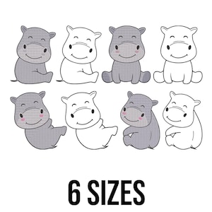 Cute Smiley Baby Hippopotamus Bundle Embroidery Design - Hippo Embroidery Design - Cute Animals Machine Embroidery Design Files - 6 Sizes