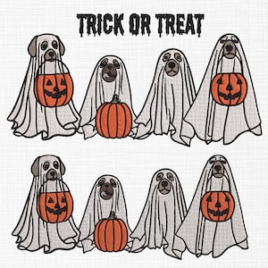 Halloween Dog Embroidery Design Halloween Embroidery Design Ghost Dog with pumpkin Embroidery Design Machine Embroidery 5 sizes Download
