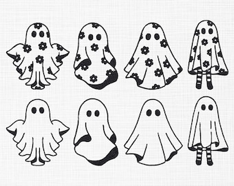 Cute Ghost Bundle Embroidery Design Line art Ghost Embroidery Design Halloween Embroidery Design Machine Embroidery 6 sizes Digital Download