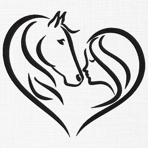 Horse With Women Embroidery Design Line Art Embroidery Design Girl Love With Horse Embroidery Design Machine Embroidery 6 Sizes Download