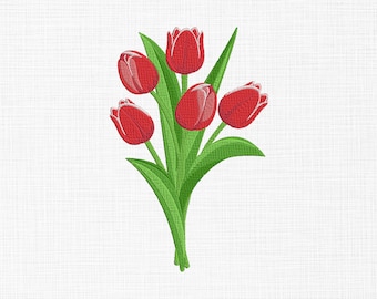 Tulips Embroidery Design Flowers Embroidery Design Red Tulips Embroidery Design Machine Embroidery Design 4 Sizes Digital Download