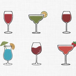 Cocktail Bundle Embroidery Design Juice&#39;s Embroidery Design Summer Embroidery Design Drink Machine Embroidery Files 5 Sizes Digital Download