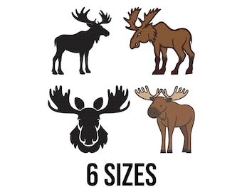 Moose Embroidery Design - Moose Silhouette Embroidery Design - Moose Head Embroidery Design - Elk Machine Embroidery Design Files - 6 Sizes