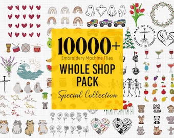 PACKAGE COMPLET DE LA BOUTIQUE ! Plus de 10 000 fichiers de broderie machine, tous les modèles actuels et futurs, 1 an d'accès, offre groupée de broderie machine