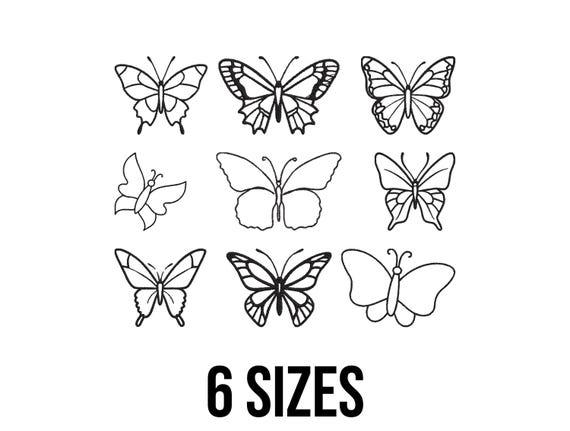Butterfly Bundle Embroidery Design - Butterfly Outline Embroidery Design- Butterflies Embroidery- Machine Embroidery Design Files -6 Sizes