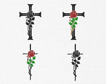 Cross with rose machine embroidery design, Jesus Christian, Cross, Christian Bundle, Faith, Church, Religious, 6 sizes Digital Download