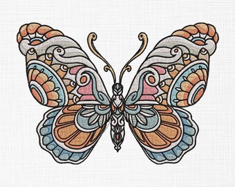 Fjärilsbroderidesign Färgglad fjäril Maskinbroderidesign Insektsbroderidesigner 6 olika storlekar Direktnedladdning