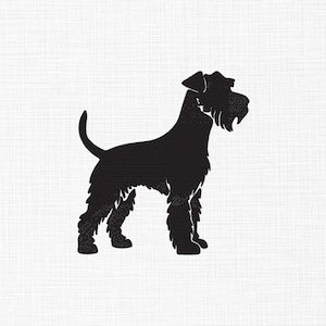 Könnte beinhalten: Silhouette eines schwarzen Zwergschnauzers, der auf weißem Hintergrund steht.