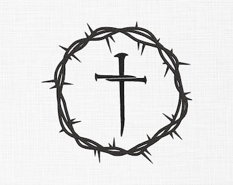 Cross with crown of thorns machine embroidery design, Jesus Christian, Cross , Faith , Church , Religious, 6 sizes digital download