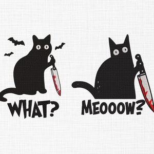 Black Cat What Embroider Design Black Cat What Murder Knife Embroidery Design Halloween Embroidery  Machine Embroidery 5 Sizes Download
