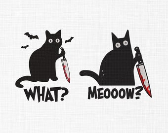 Black Cat What Embroider Design Black Cat What Murder Knife Embroidery Design Halloween Embroidery  Machine Embroidery 5 Sizes Download