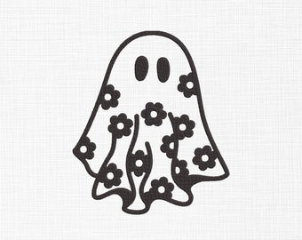 Cute ghost Embroidery design Floral Ghost Embroidery Design Halloween Embroidery Design 5 sizes Digital Downloads