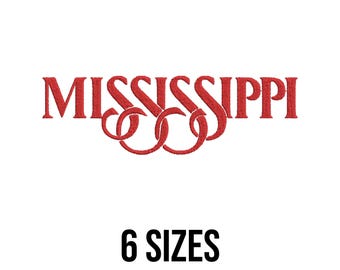 Mississippi Embroidery Design - Mississippi State Embroidery Design - US State Embroidery Design - Machine Embroidery Design Files - 6 Sizes