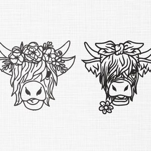 Highland Cow Embroidery Design Cow with flower Embroidery Design Line Art Cow Embroidery Files Machine Embroidery 5 Sizes Digital Download