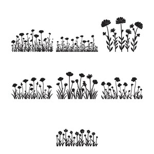 Wildflowers Silhouette Embroidery Design - Mini Floral Grass Borders Silhouette Embroidery Design - Machine Embroidery Design Files -6 Sizes