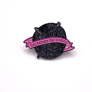 Crazy Stitches Enamel Pin/ Crochet Bag Brooch/ Knitting and Yarn Bag Badge