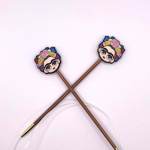 Mexican Artist Stitch Stopper/ Cute Knitting Needle Tip Protector/  Positive Needle Stoppers/  Fun Stitch Holder