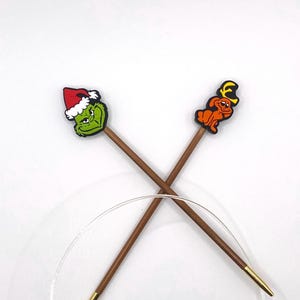 Green Grumpy Christmas Dude Stitch Stopper/  Knitting Needle Tip Protector/ Needle Stoppers/ Funny Stitch Holder/  Cartoon Point Protector