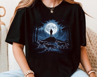 Run With The Wolves T-Shirt | Wolf Pack Moon Graphic Tee | Wilderness Aesthetic Shirt for Nature Lovers