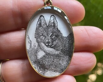 red fox. collar style. vintage illustration. cute jewelry. vintage style. gifts for mom. whimsical. gifts for her. woodland. mom necklace.