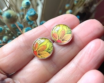 flower studs. nickel free. vintage playing cards. gifts for her. new mom jewelry. spring vibes. flower studs. flower jewelry. mothers day.