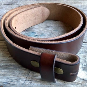 leather belt strap. brown. works with joeyfivecents belt buckle. snap belt. works with belt buckle. gift for men. gift for women.