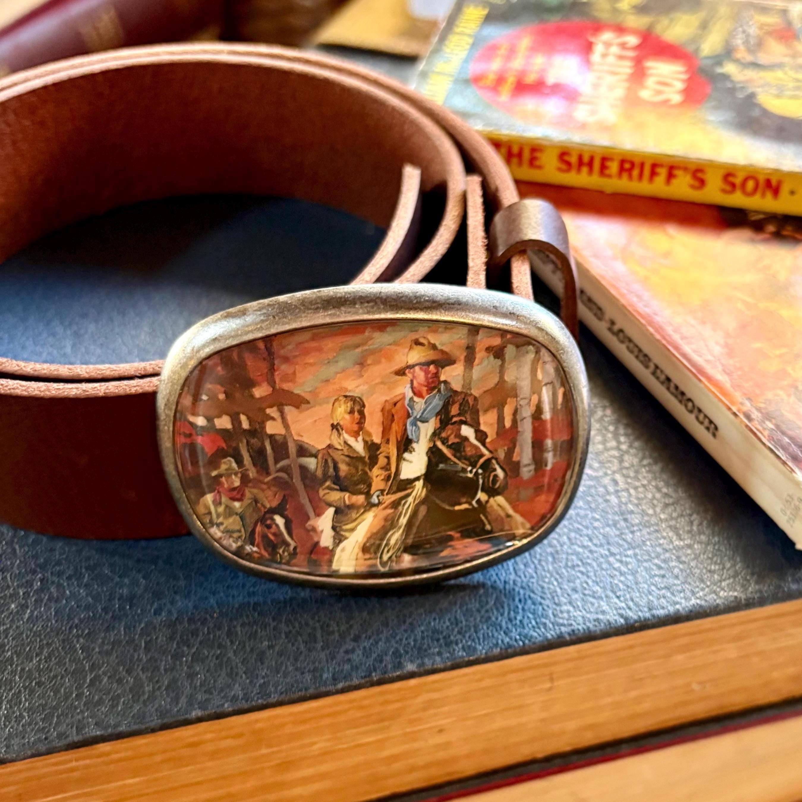 Repurposed Western Belt Buckle, Vintage Cowboy Pulp Art - Etsy