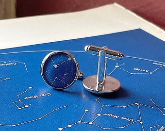 silver cufflinks. gifts him. wedding. groomsmen. gifts for dad. fathers day. cuff links. celestial. astronomy. stars. constellation details.