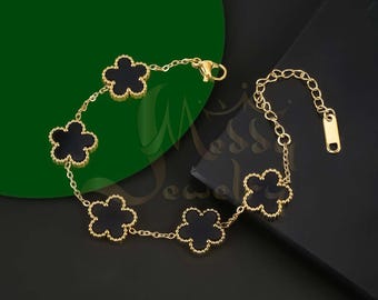 【BLACKPURPLE】Clover cubic bracelet Purple Cubic Zirconia Crystal Four Leaf Clover Bracelet