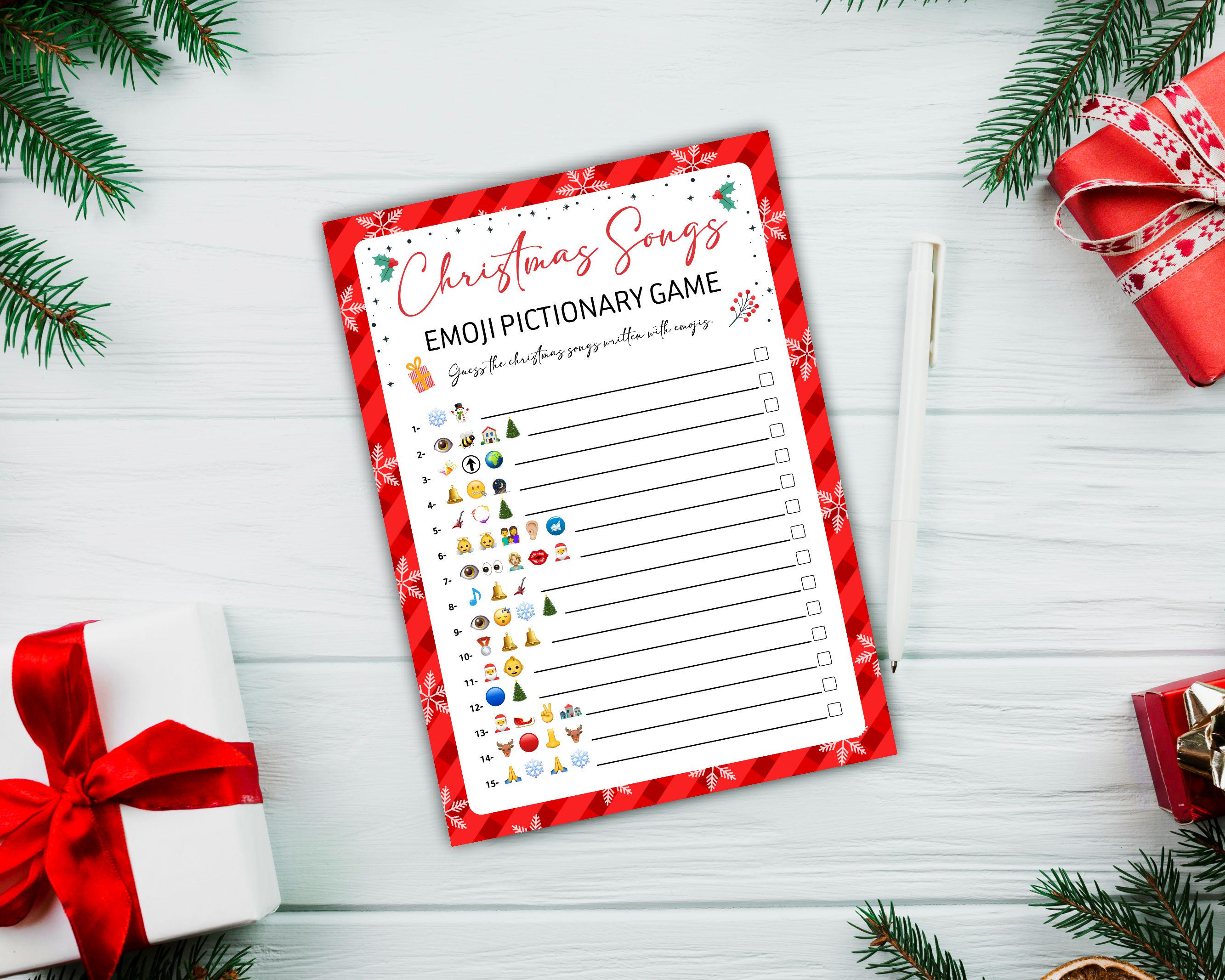 Christmas Emoji Pictionary Game Songs Emoji Holiday Party Game ...